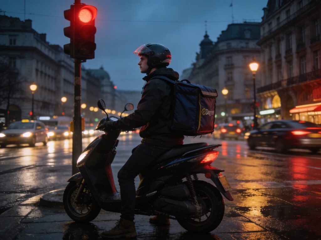 livreur Uber Eats à Bruxelles en scooter dans la circulation
